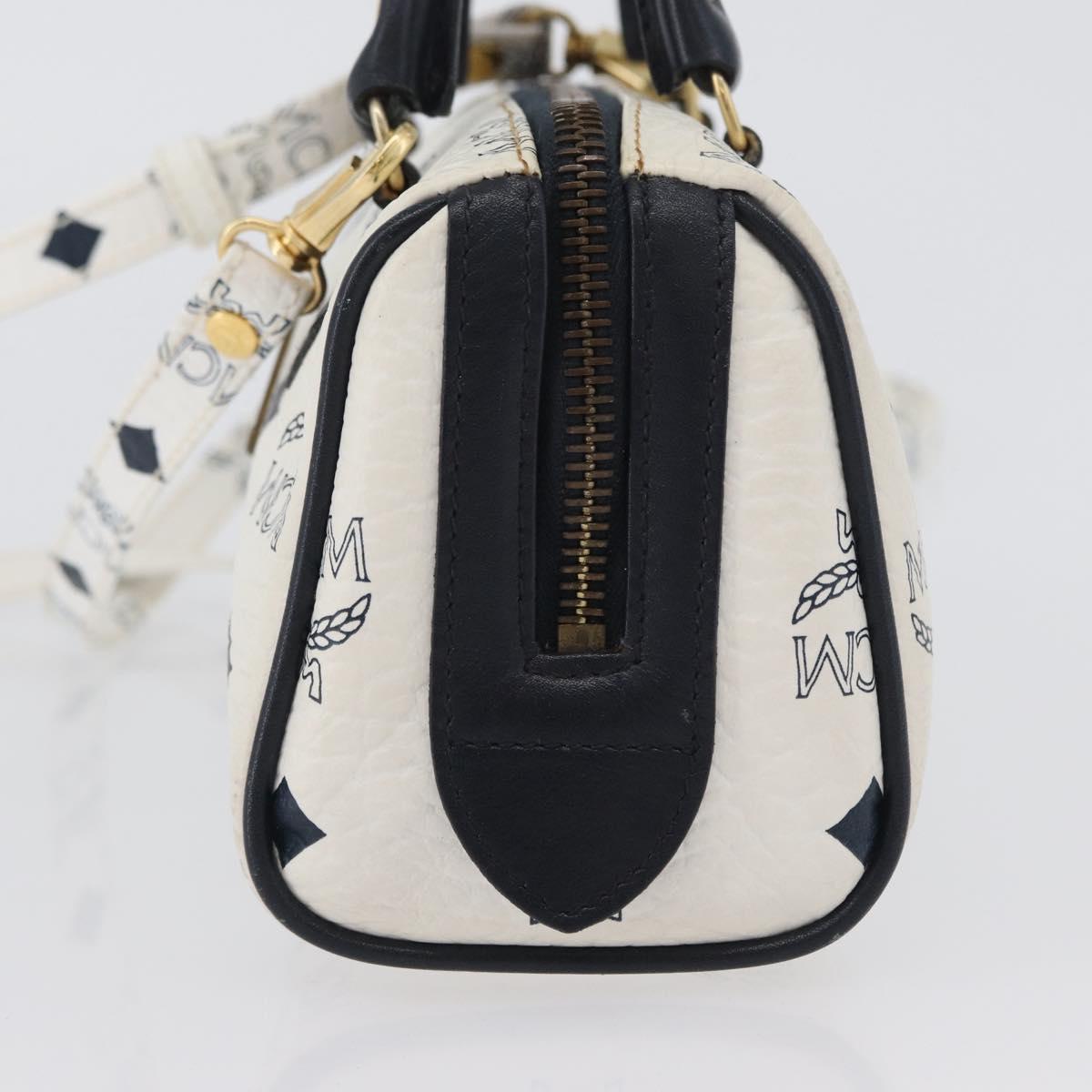 MCM Vicetos Logogram Hand Bag PVC Leather 2way White Gold Auth hk3553