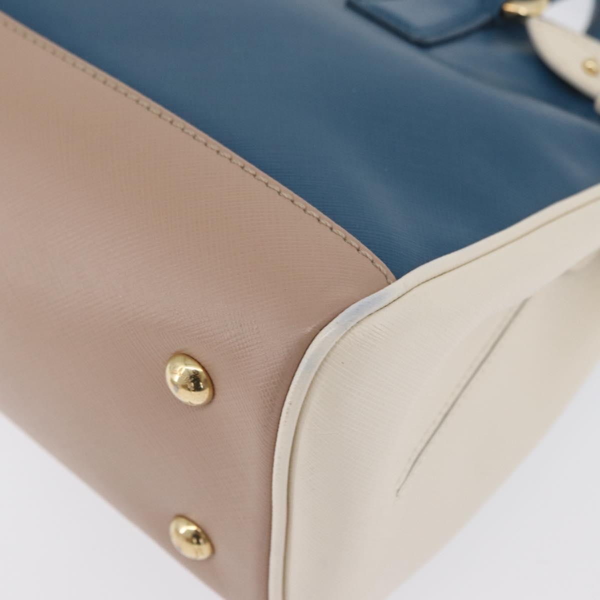 Salvatore Ferragamo Gancini Hand Bag Leather 2way Blue Gold Auth hk3580A