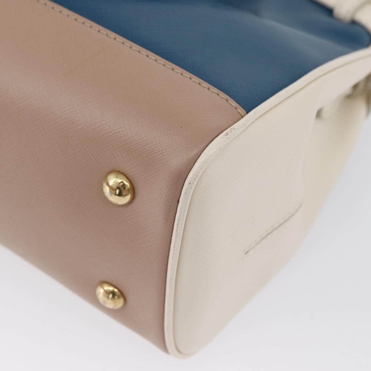 Salvatore Ferragamo Gancini Hand Bag Leather 2way Blue Gold Auth hk3580A