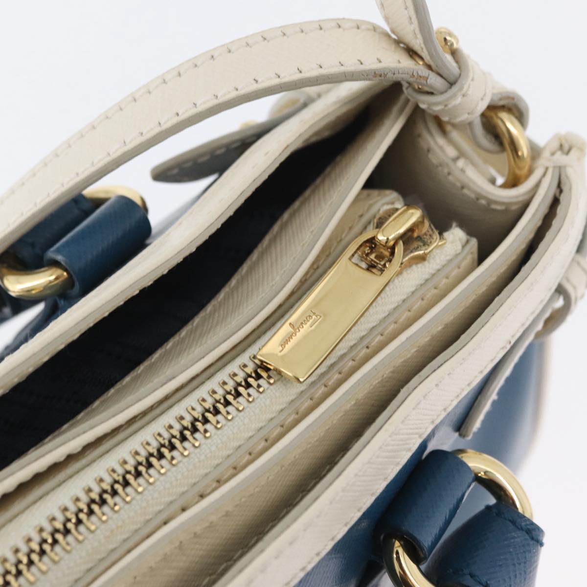 Salvatore Ferragamo Gancini Hand Bag Leather 2way Blue Gold Auth hk3580A