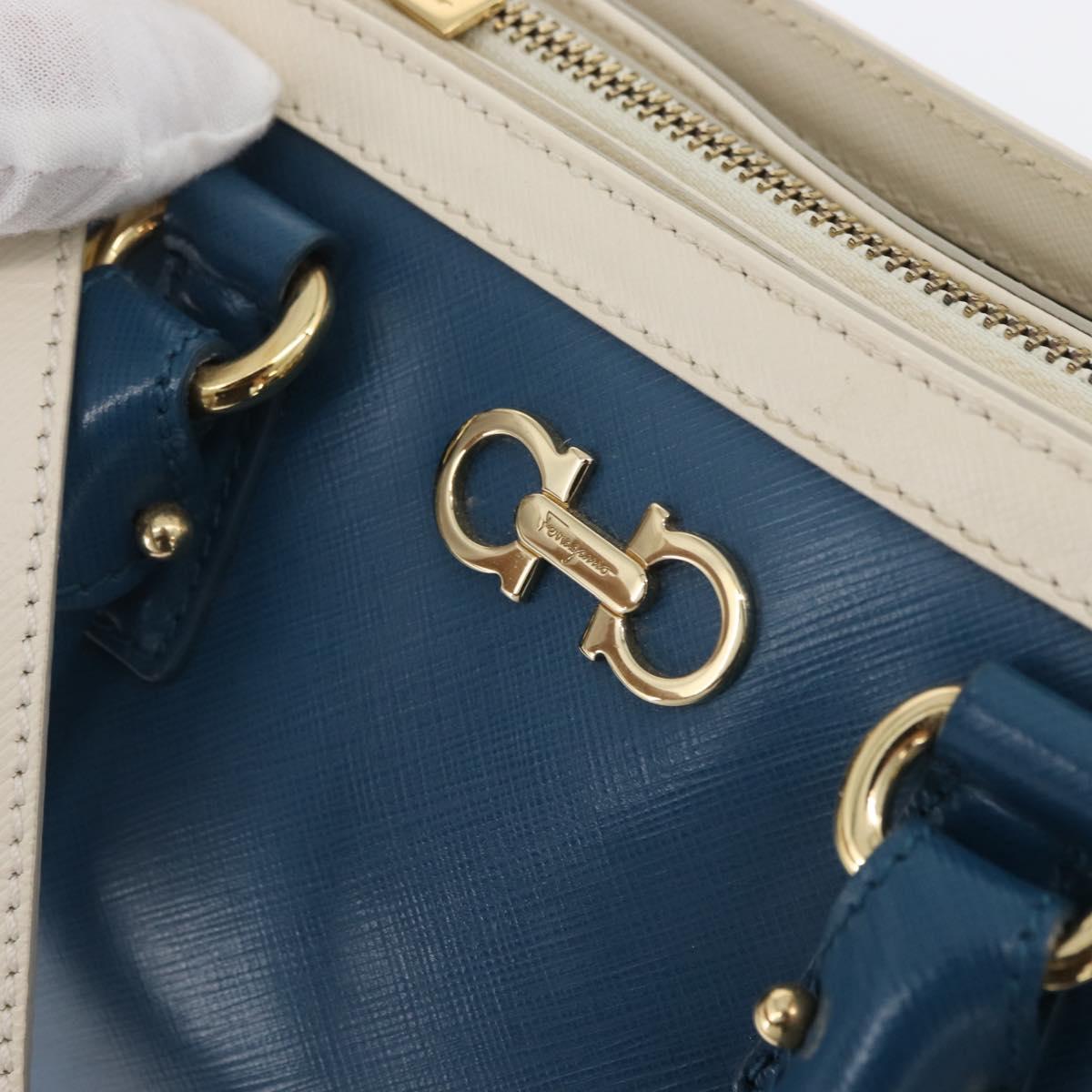 Salvatore Ferragamo Gancini Hand Bag Leather 2way Blue Gold Auth hk3580A