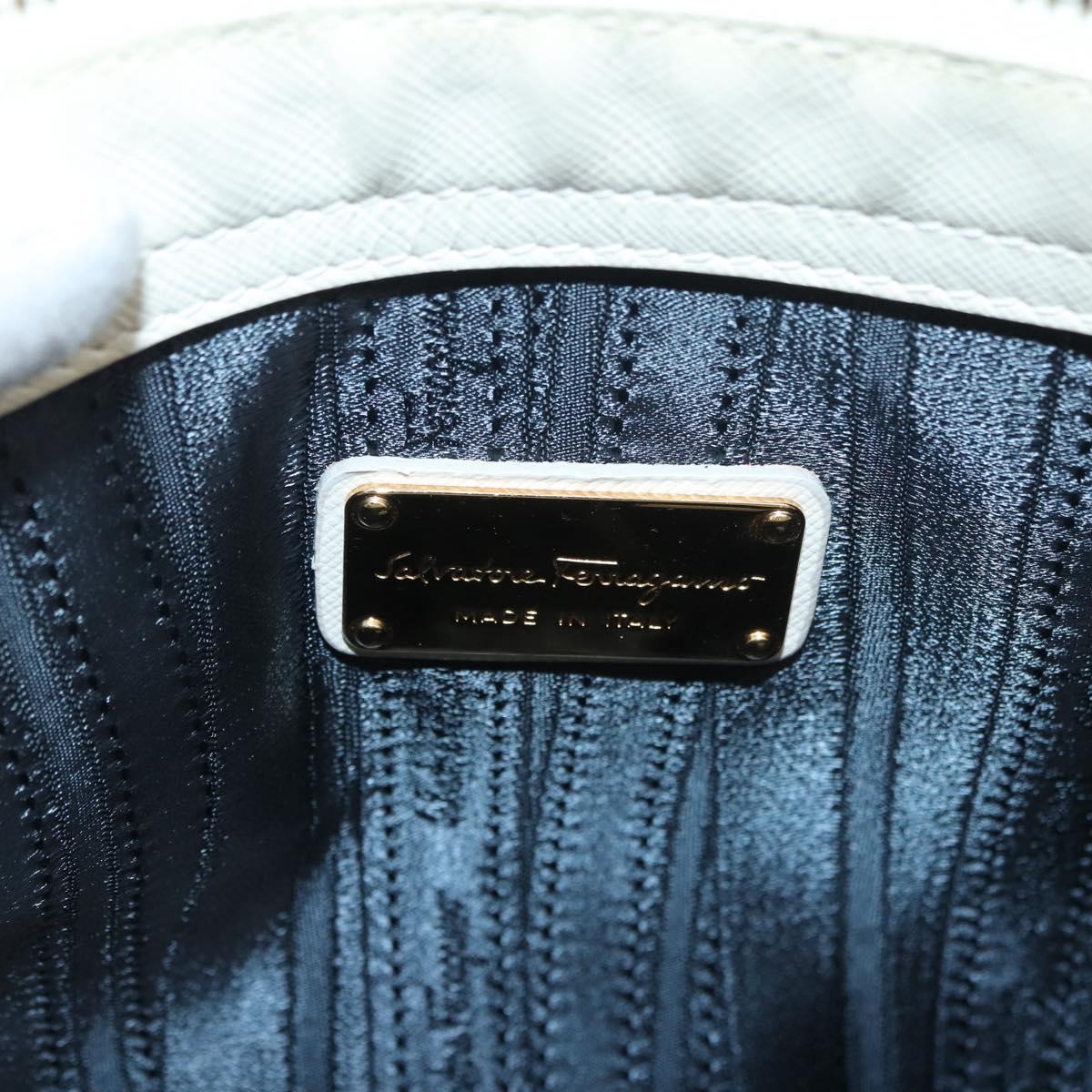 Salvatore Ferragamo Gancini Hand Bag Leather 2way Blue Gold Auth hk3580A
