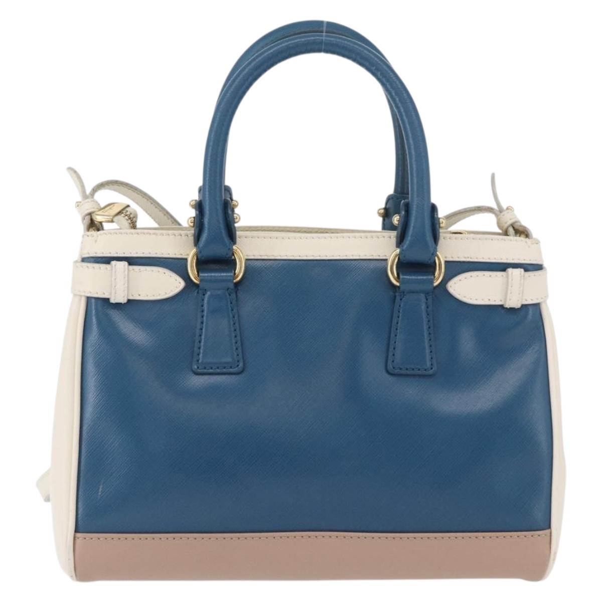 Salvatore Ferragamo Gancini Hand Bag Leather 2way Blue Gold Auth hk3580A