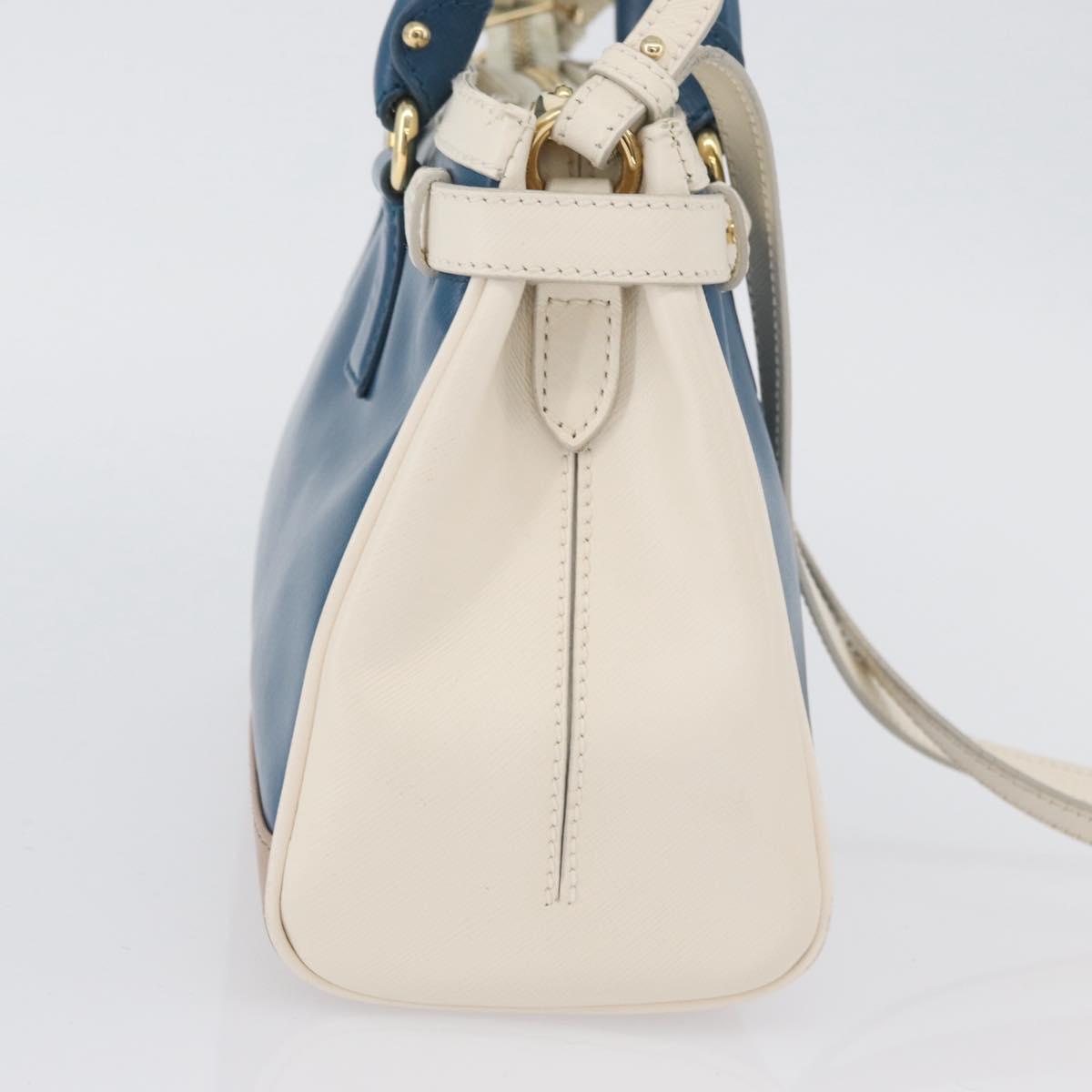 Salvatore Ferragamo Gancini Hand Bag Leather 2way Blue Gold Auth hk3580A