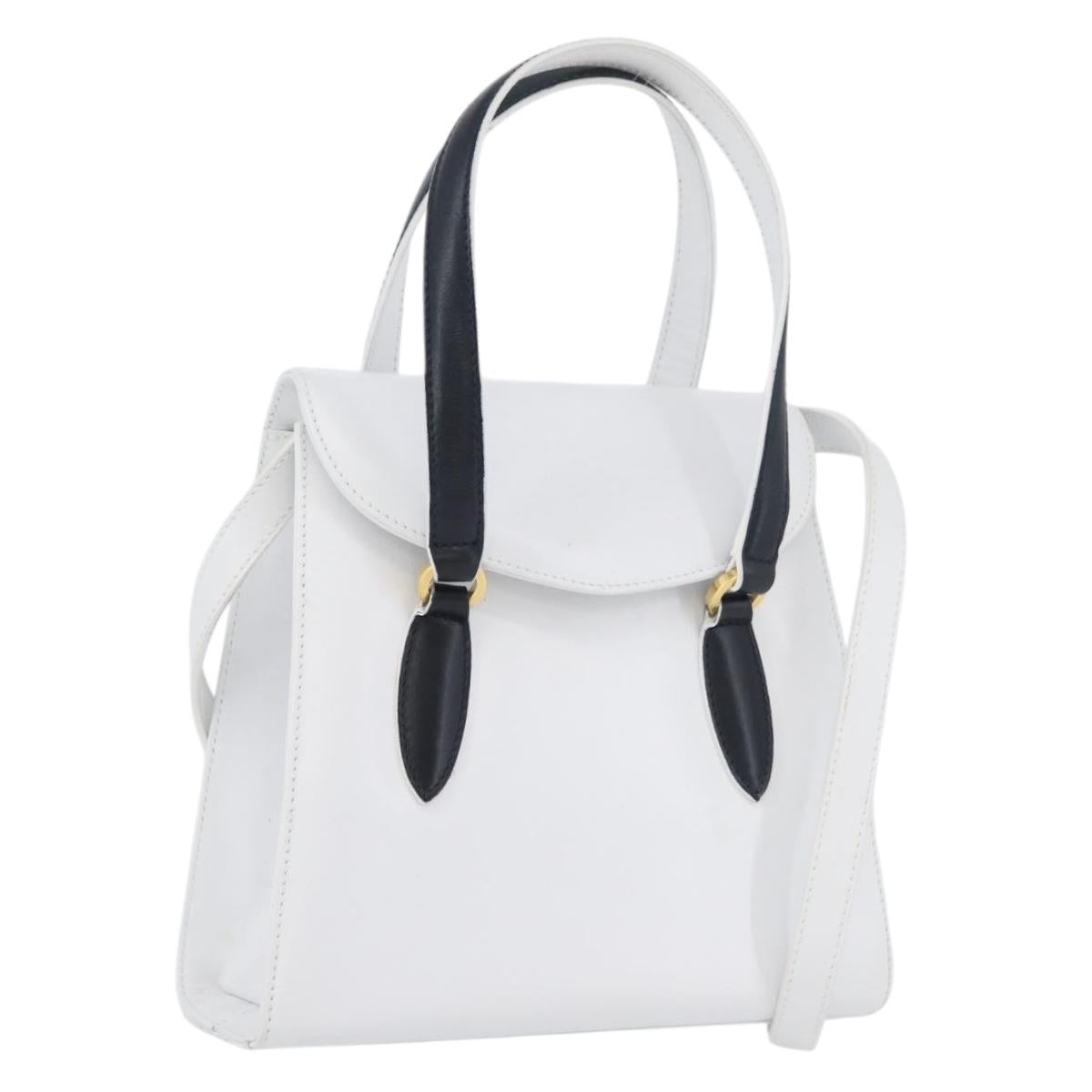 Salvatore Ferragamo Hand Bag Leather 2way White Navy gold Auth hk3583