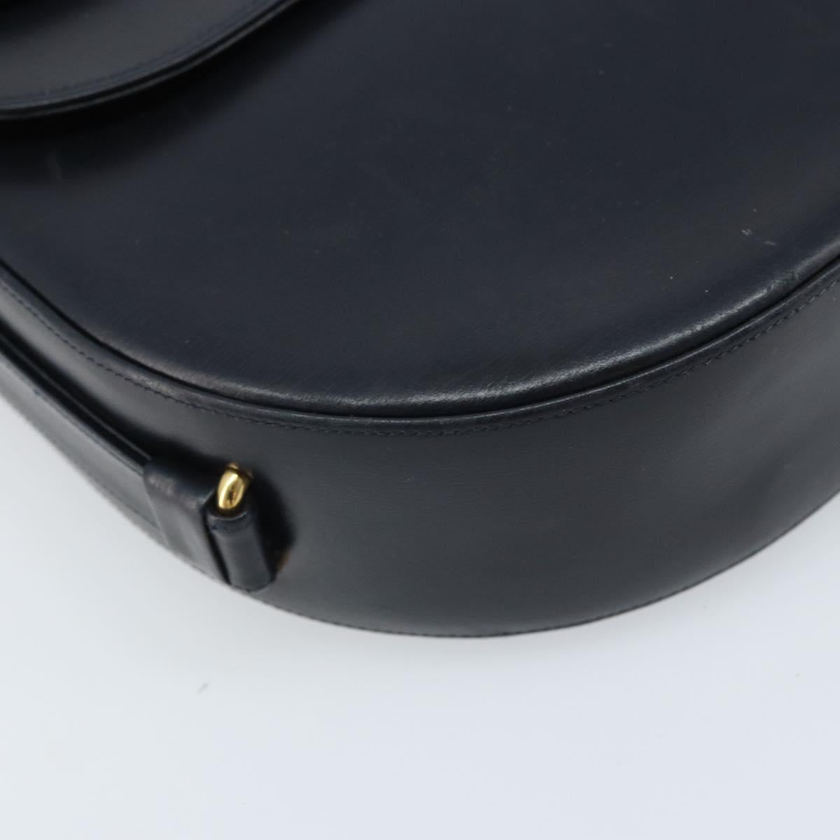 CARTIER Shoulder Bag Leather Navy Gold Auth hk3587