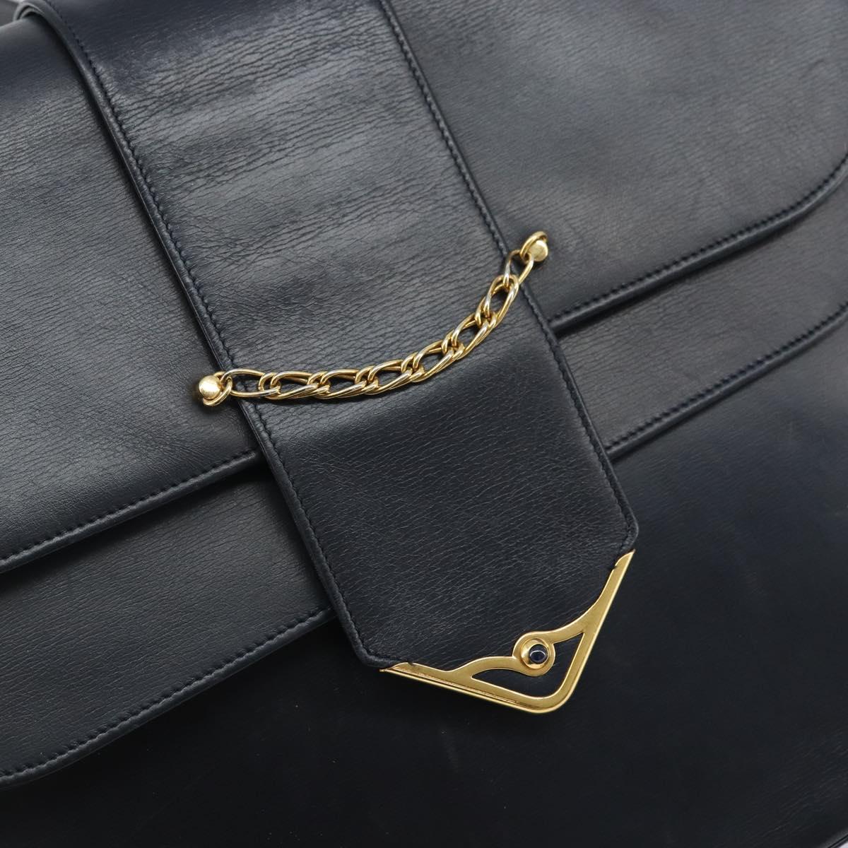CARTIER Shoulder Bag Leather Navy Gold Auth hk3587