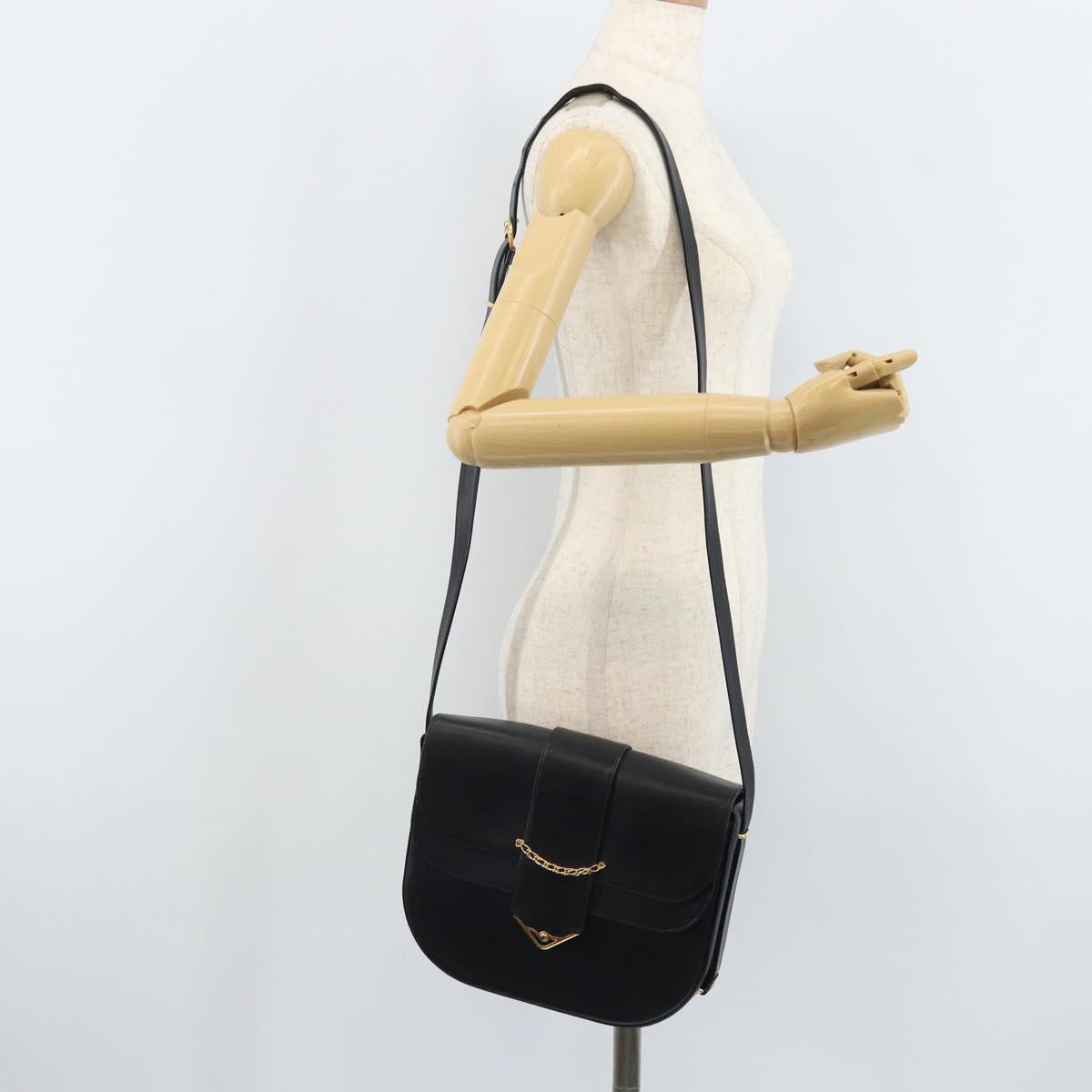CARTIER Shoulder Bag Leather Navy Gold Auth hk3587