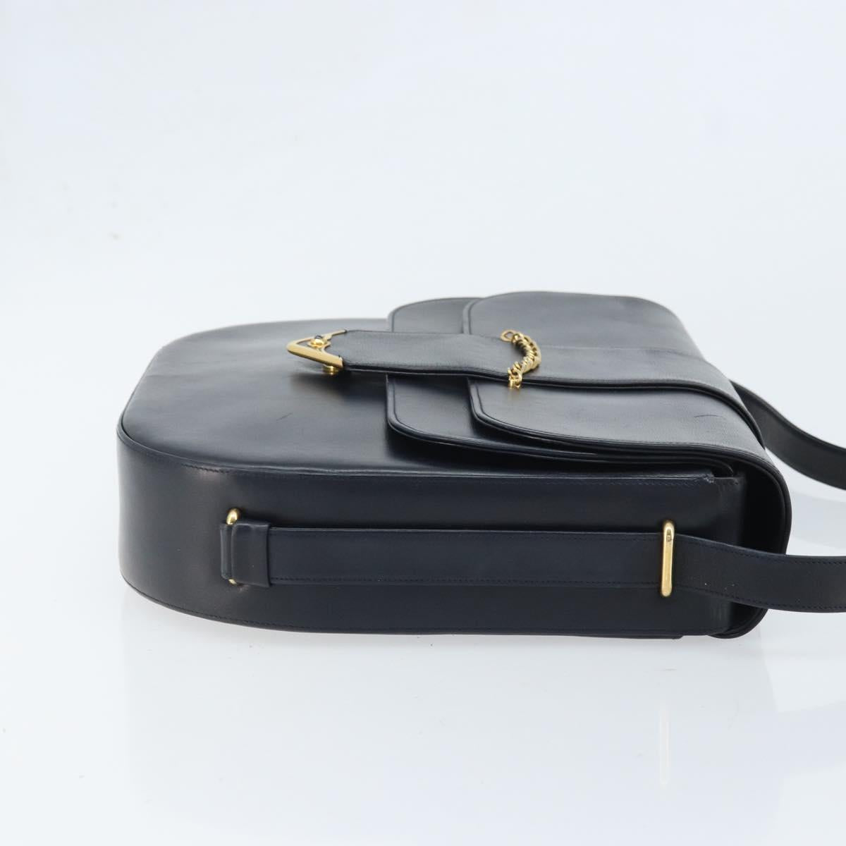 CARTIER Shoulder Bag Leather Navy Gold Auth hk3587