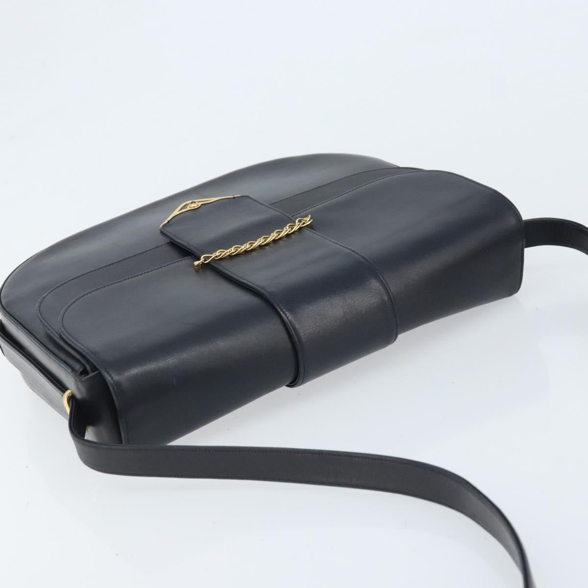 CARTIER Shoulder Bag Leather Navy Gold Auth hk3587