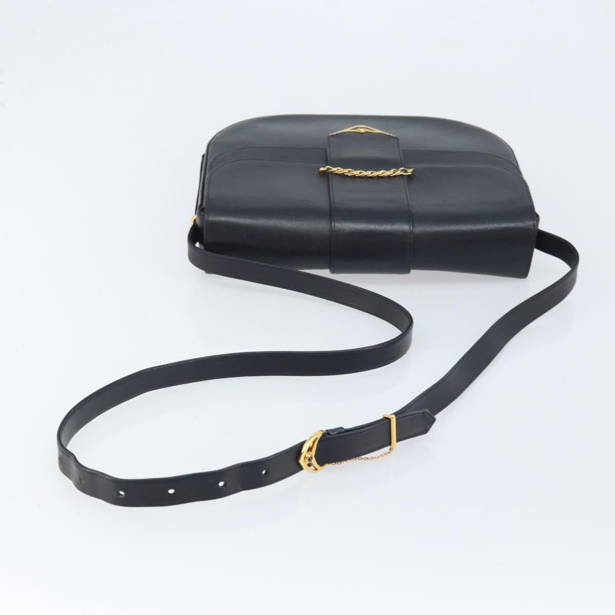 CARTIER Shoulder Bag Leather Navy Gold Auth hk3587