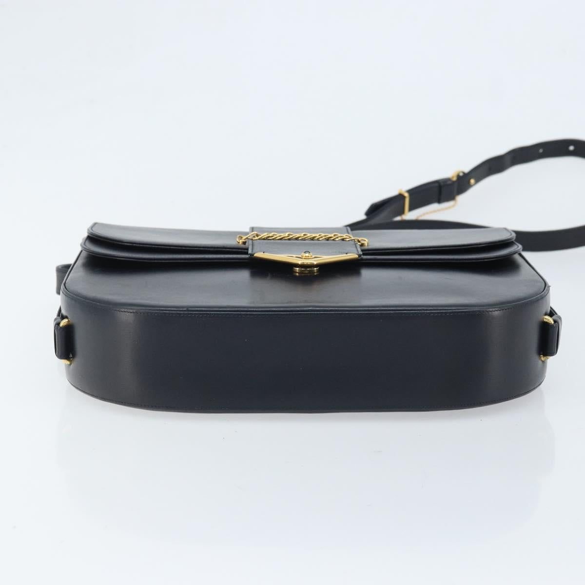 CARTIER Shoulder Bag Leather Navy Gold Auth hk3587