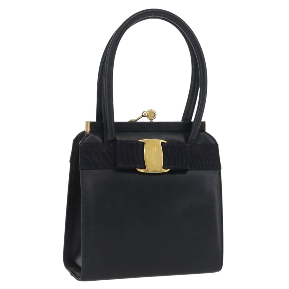 Salvatore Ferragamo Vala Hand Bag Leather Navy Gold Auth hk3588