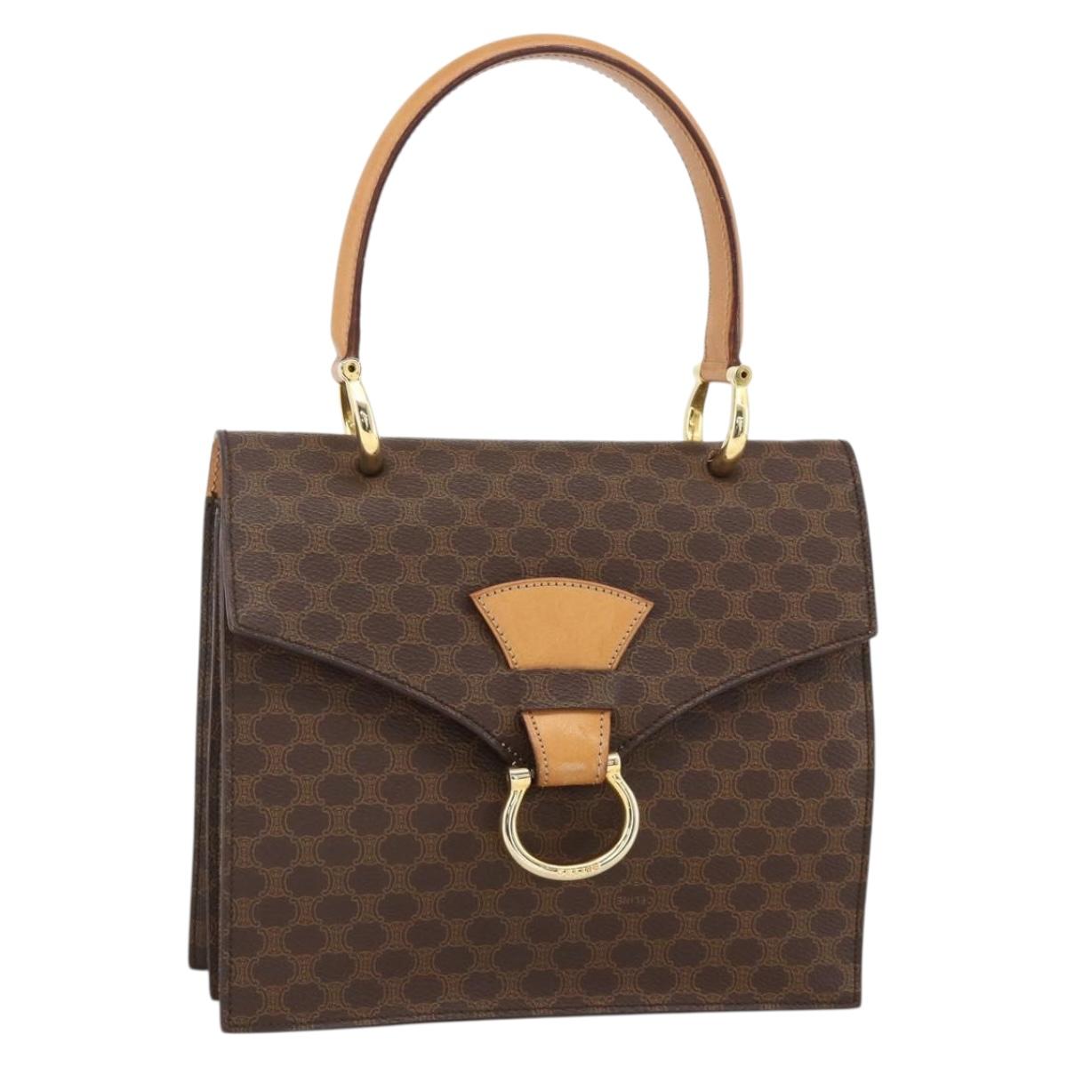 CELINE Macadam Canvas Hand Bag PVC Leather Brown Gold Auth hk3589