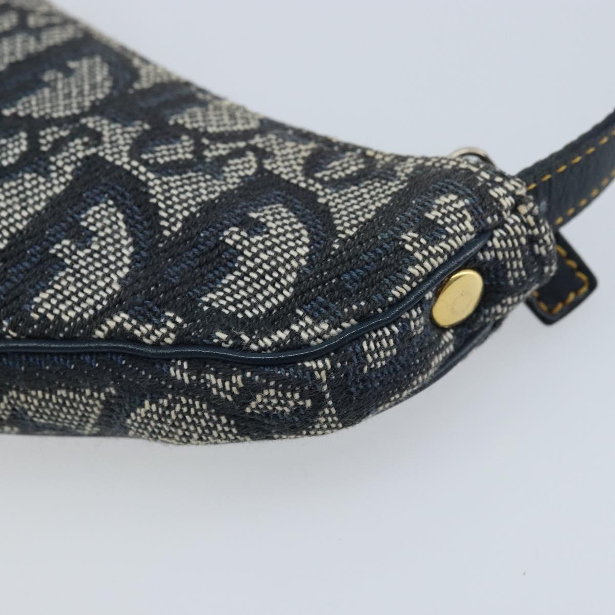Christian Dior Trotter Canvas Saddle Coin Purse Navy Gold Auth hk3595A