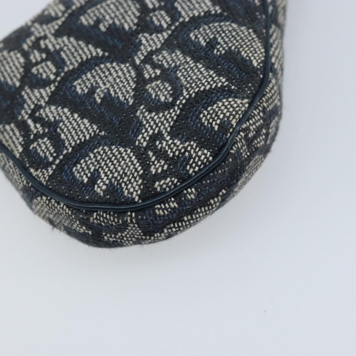 Christian Dior Trotter Canvas Saddle Coin Purse Navy Gold Auth hk3595A