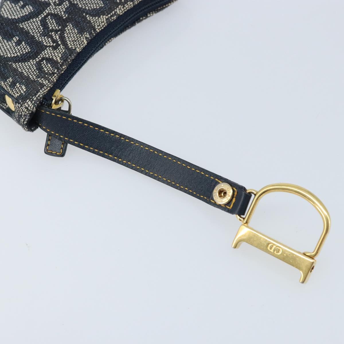 Christian Dior Trotter Canvas Saddle Coin Purse Navy Gold Auth hk3595A