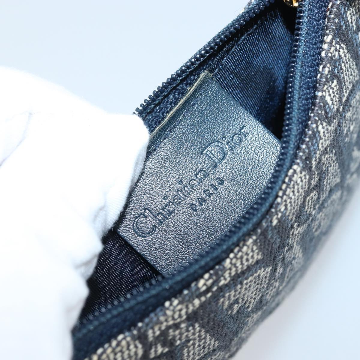 Christian Dior Trotter Canvas Saddle Coin Purse Navy Gold Auth hk3595A
