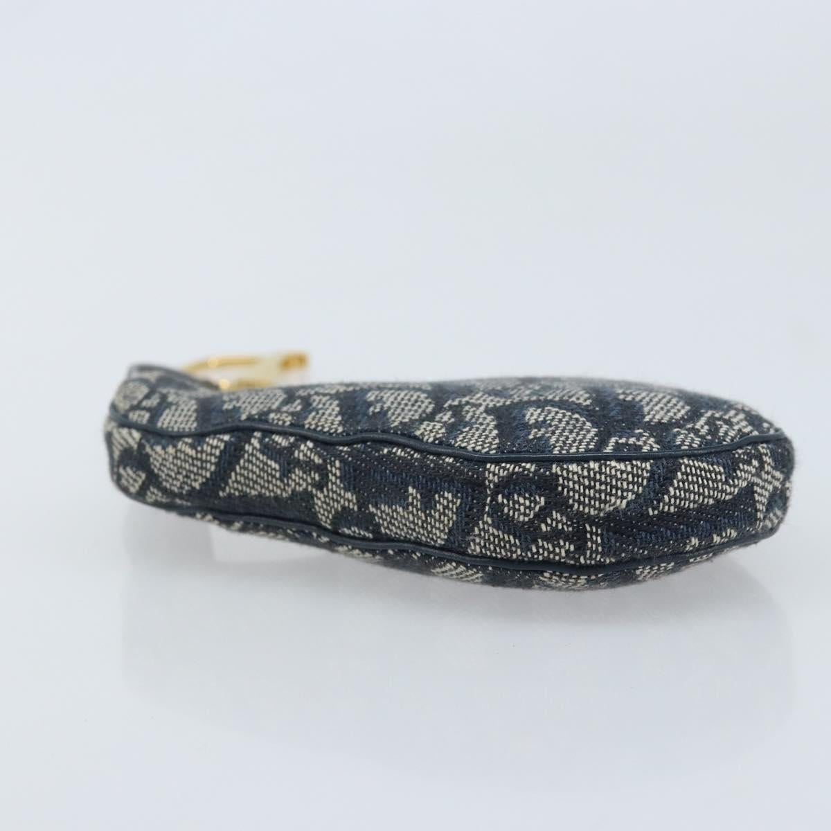 Christian Dior Trotter Canvas Saddle Coin Purse Navy Gold Auth hk3595A