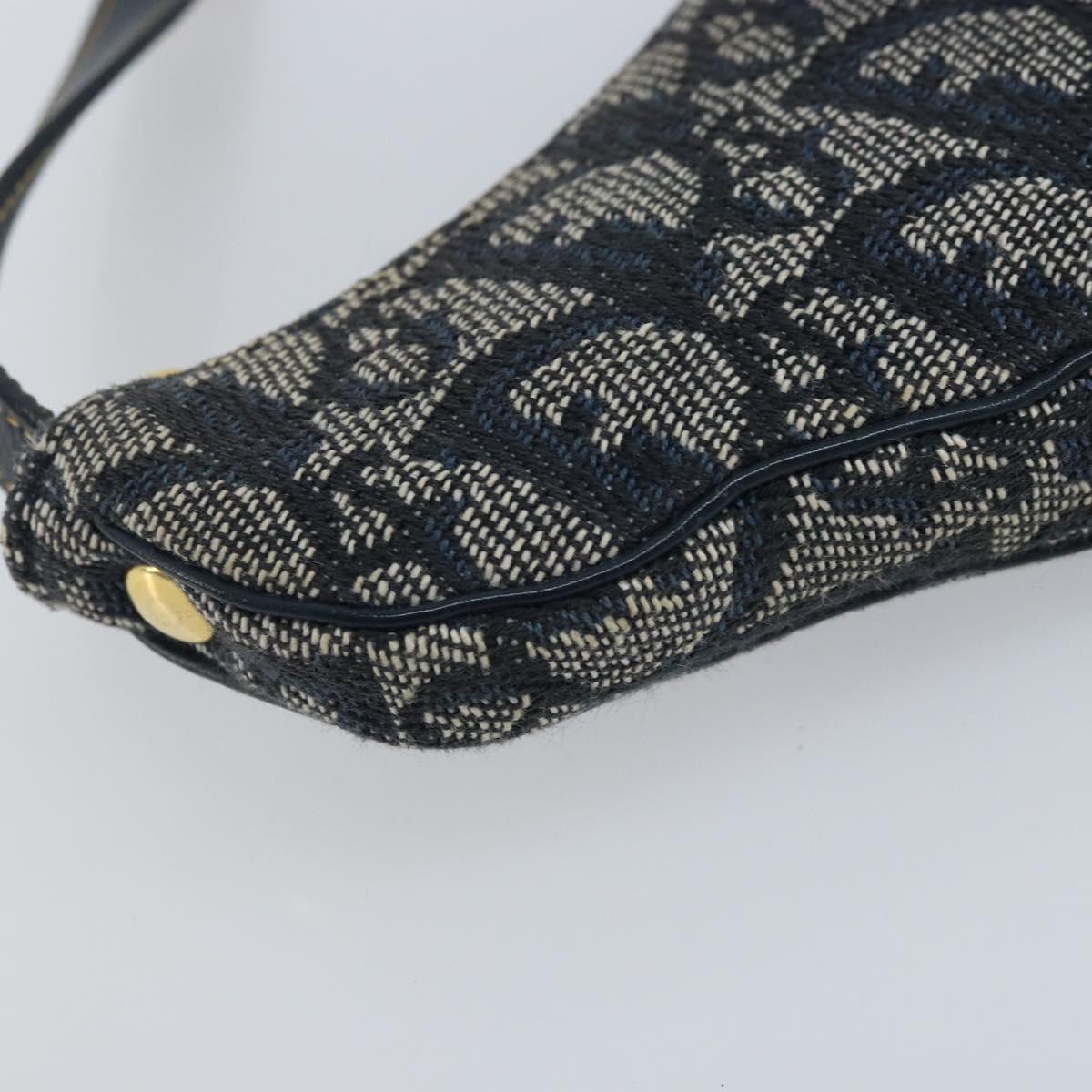 Christian Dior Trotter Canvas Saddle Coin Purse Navy Gold Auth hk3595A