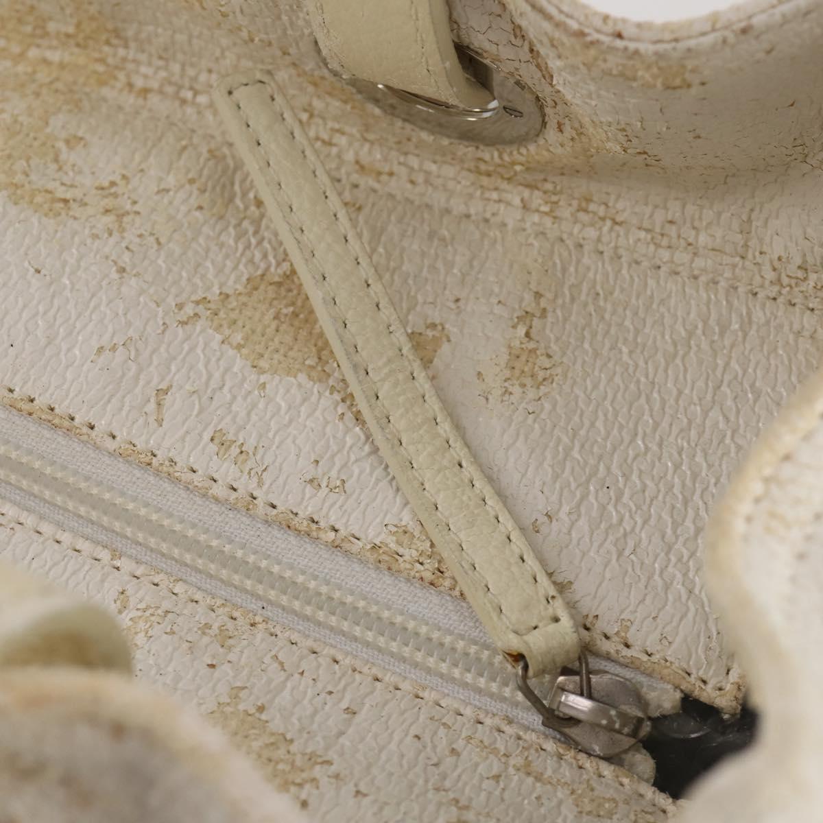 CHANEL Matelasse Paris Biarritz GM Tote Bag PVC Canvas White CC Auth hk3597