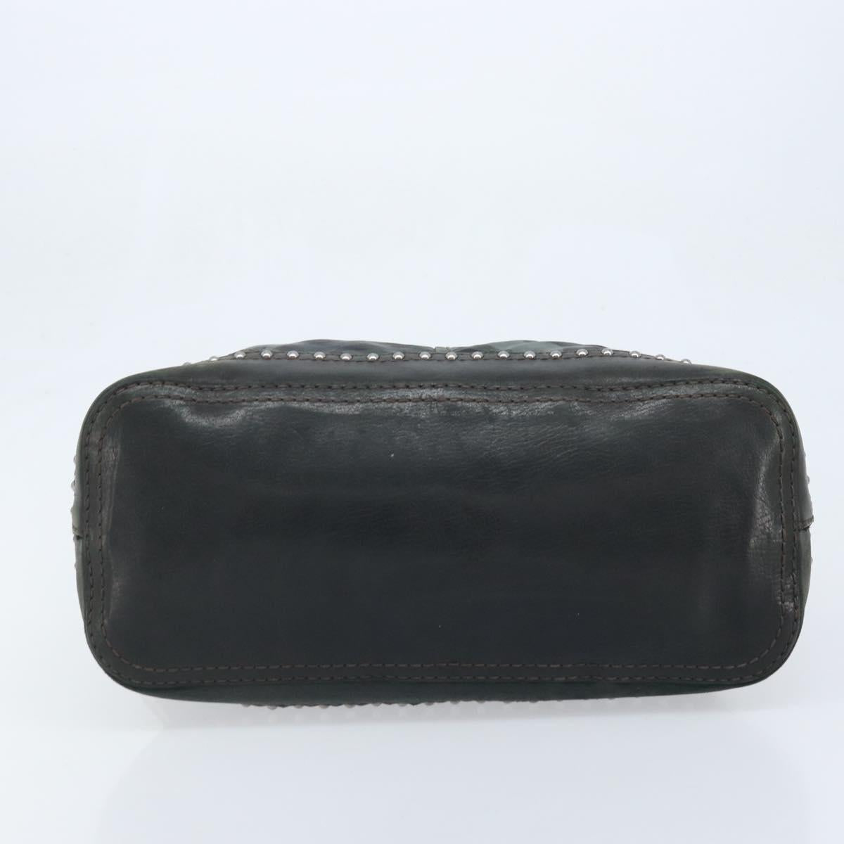 PRADA Camouflage Shoulder Bag Nylon Leather Khaki Black Silver Auth hk3599