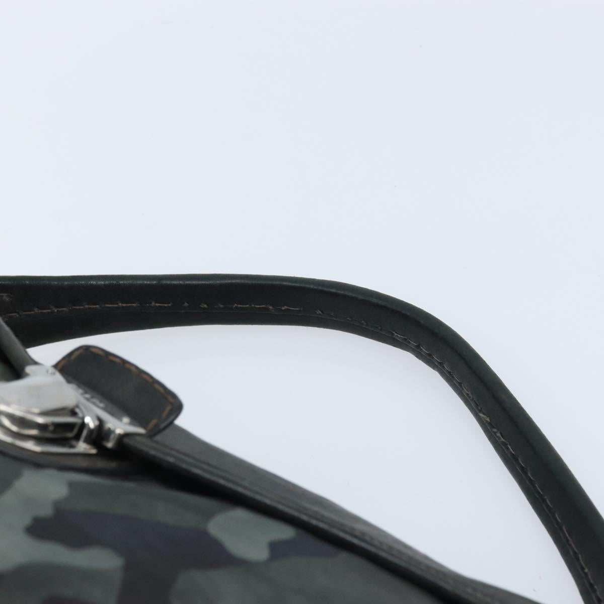 PRADA Camouflage Shoulder Bag Nylon Leather Khaki Black Silver Auth hk3599