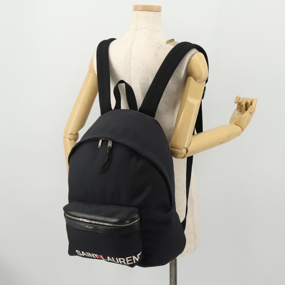SAINT LAURENT Backpack Canvas Black Silver Auth hk3604