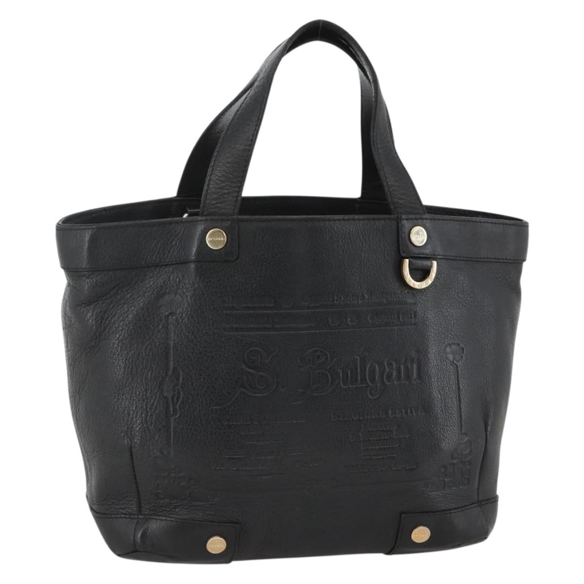 BVLGARI Hand Bag Leather Black Gold Auth hk3605