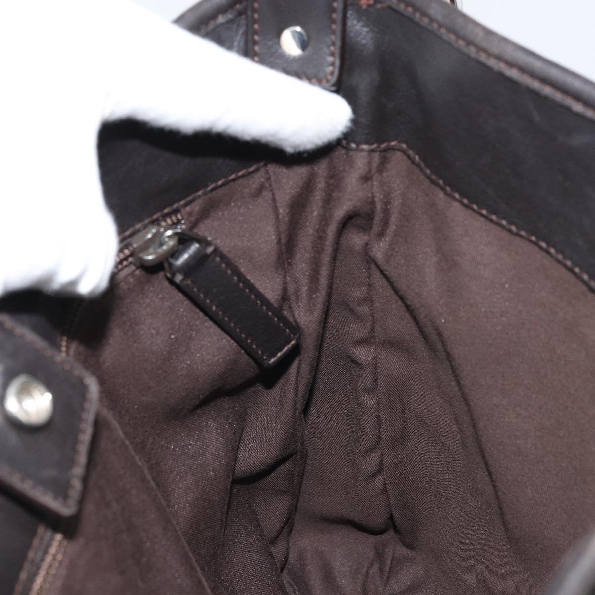 SAINT LAURENT Mombasa Shoulder Bag Canvas Leather Dark Brown Silver Auth hk3606V