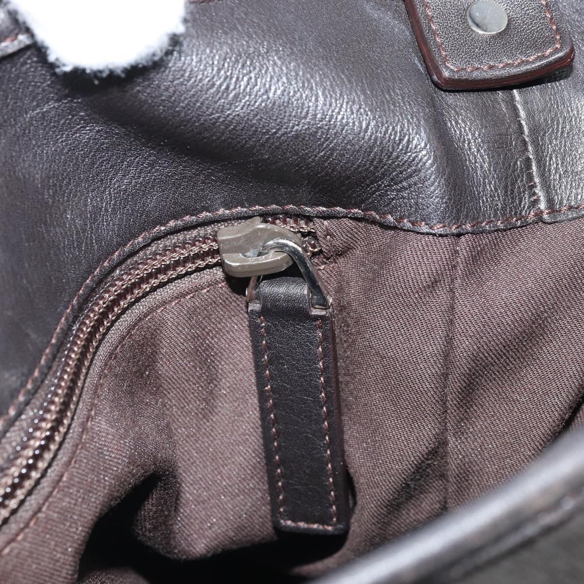 SAINT LAURENT Mombasa Shoulder Bag Canvas Leather Dark Brown Silver Auth hk3606V