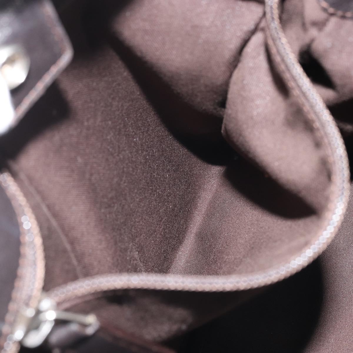SAINT LAURENT Mombasa Shoulder Bag Canvas Leather Dark Brown Silver Auth hk3606V