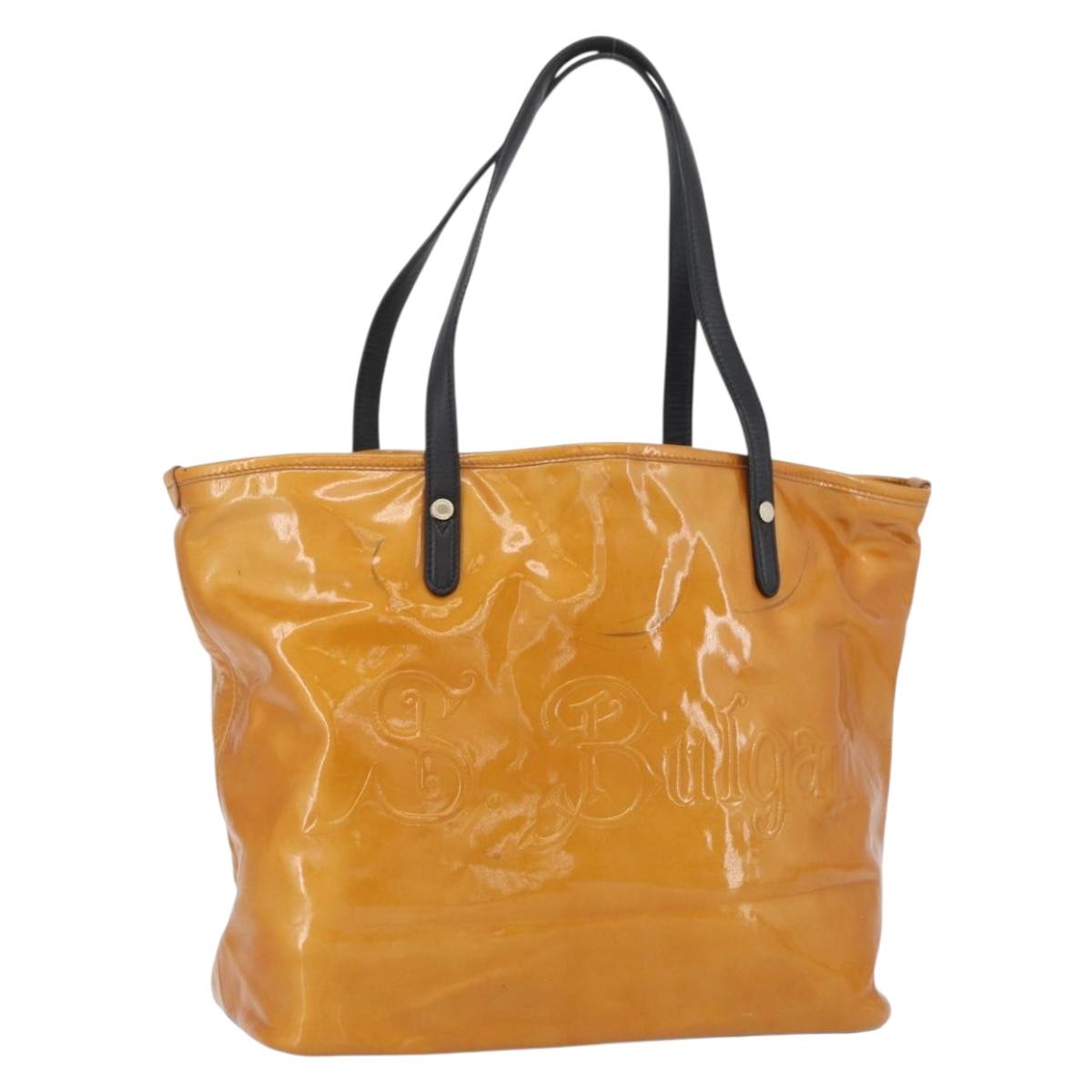 BVLGARI Tote Bag Patent leather Yellow Gold Auth hk3610
