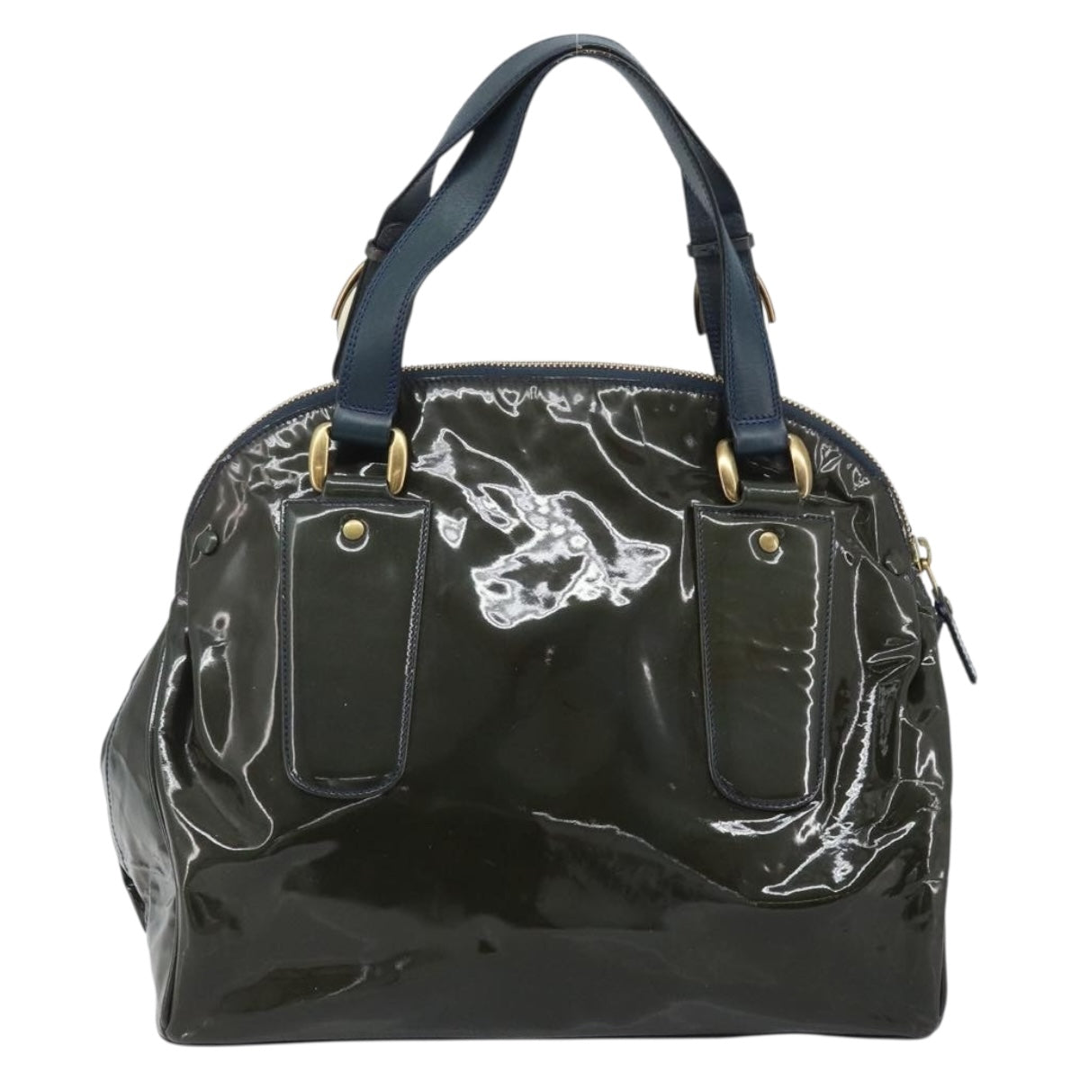 Chloe Hand Bag Patent leather Khaki Gold Auth hk3611