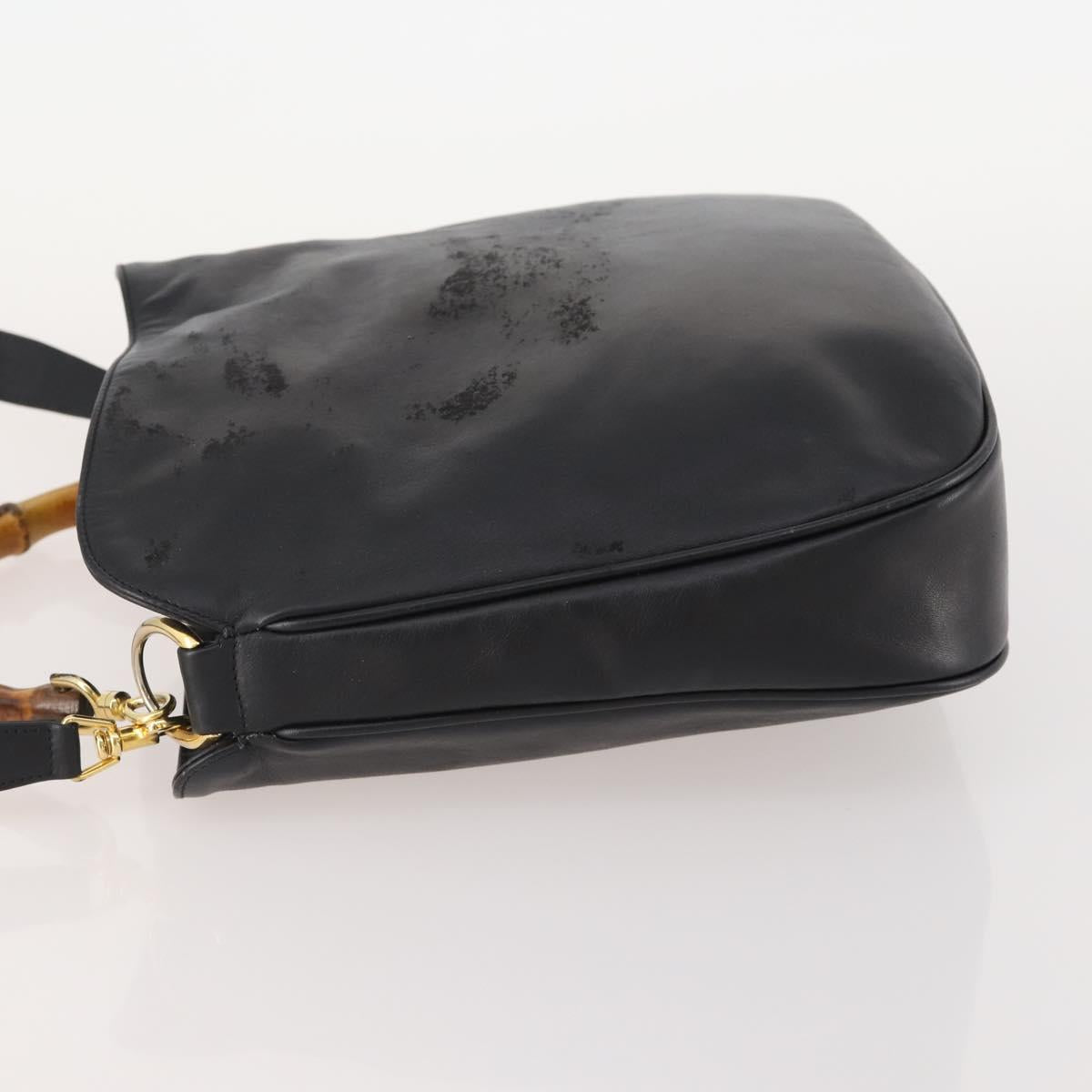 GUCCI Bamboo Shoulder Bag Leather 2way Black Gold 001 1781 1638 Auth hk3622