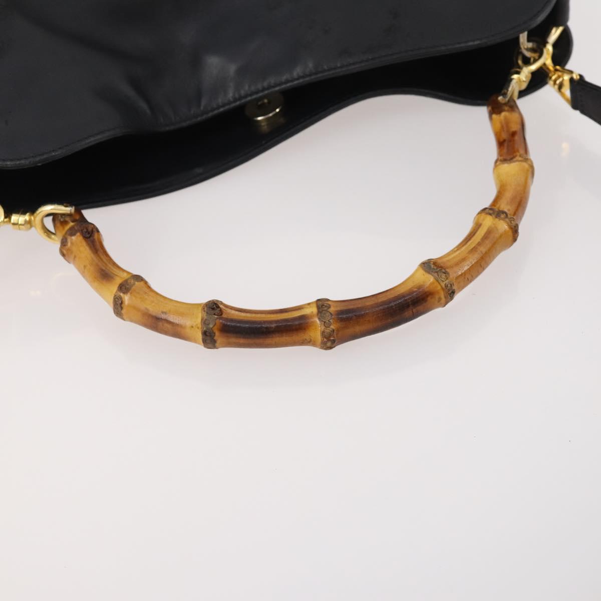 GUCCI Bamboo Shoulder Bag Leather 2way Black Gold 001 1781 1638 Auth hk3622