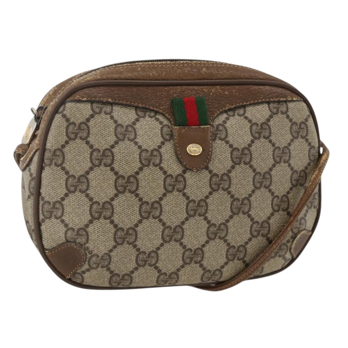 GUCCI GG Supreme Web Sherry Line Bag PVC Beige Gold 89 02 066 Auth hk3624