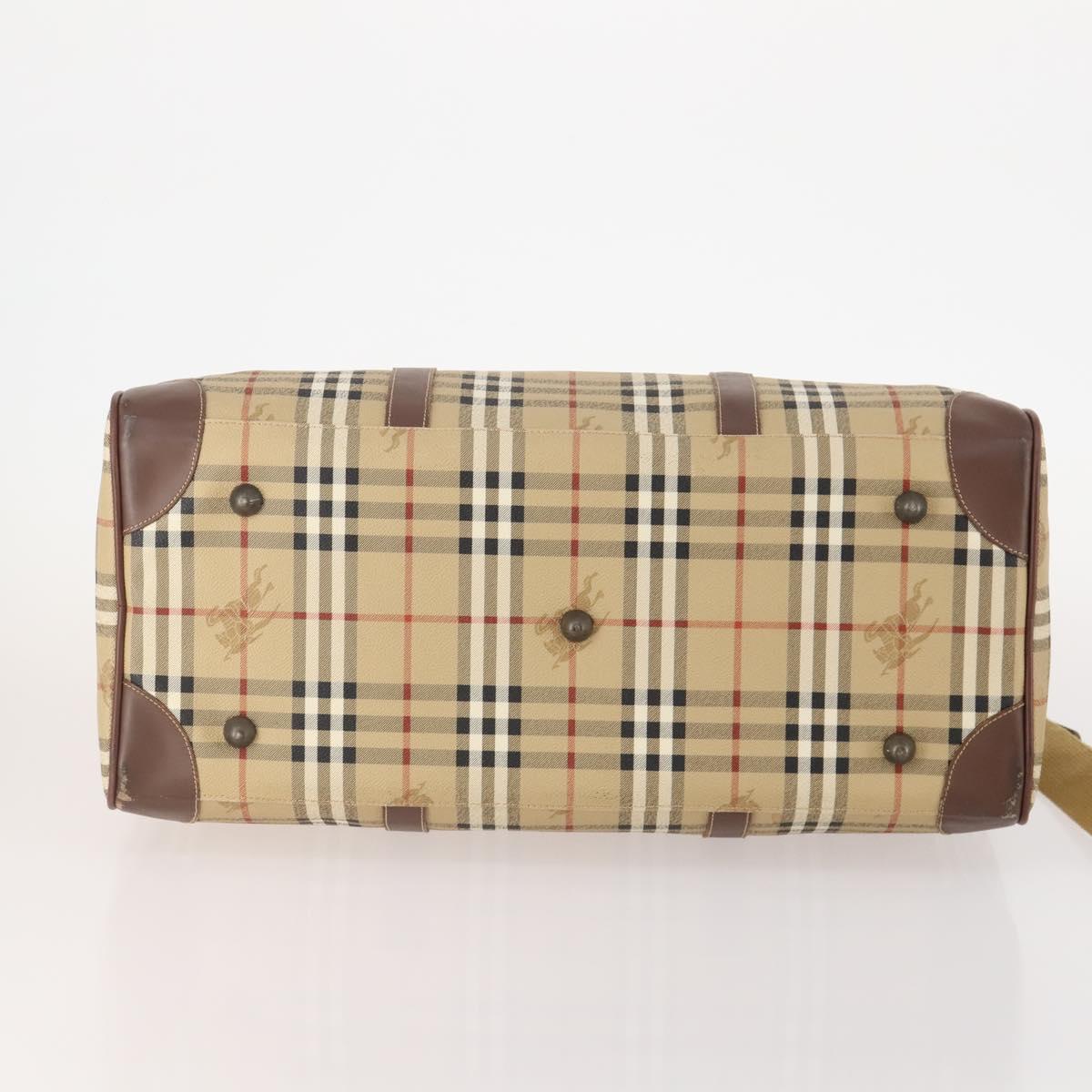 Burberrys Nova Check Boston Bag PVC 2way Beige Gold Auth hk3640