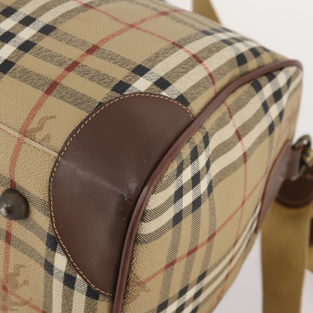 Burberrys Nova Check Boston Bag PVC 2way Beige Gold Auth hk3640