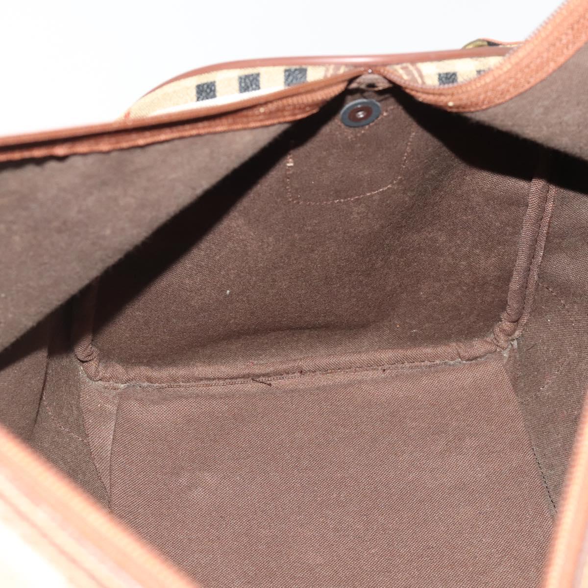 Burberrys Nova Check Boston Bag PVC 2way Beige Gold Auth hk3640