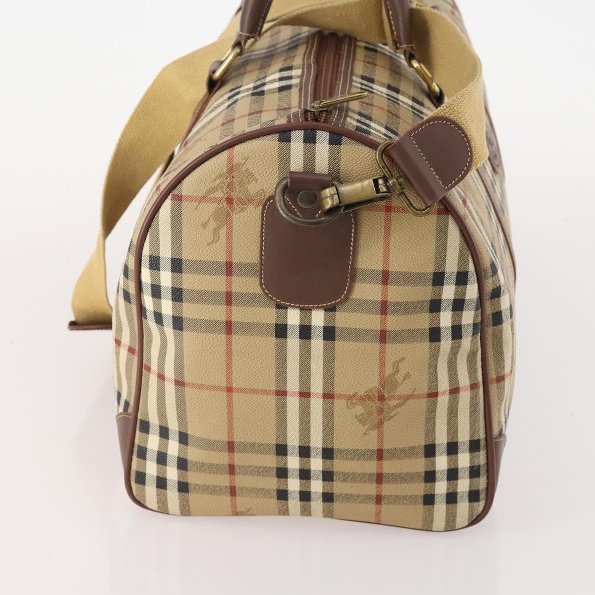 Burberrys Nova Check Boston Bag PVC 2way Beige Gold Auth hk3640