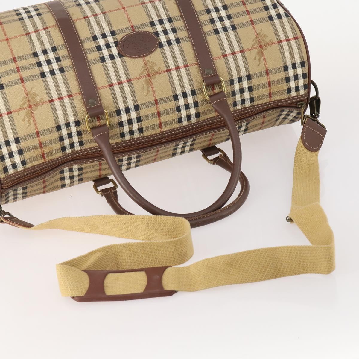 Burberrys Nova Check Boston Bag PVC 2way Beige Gold Auth hk3640