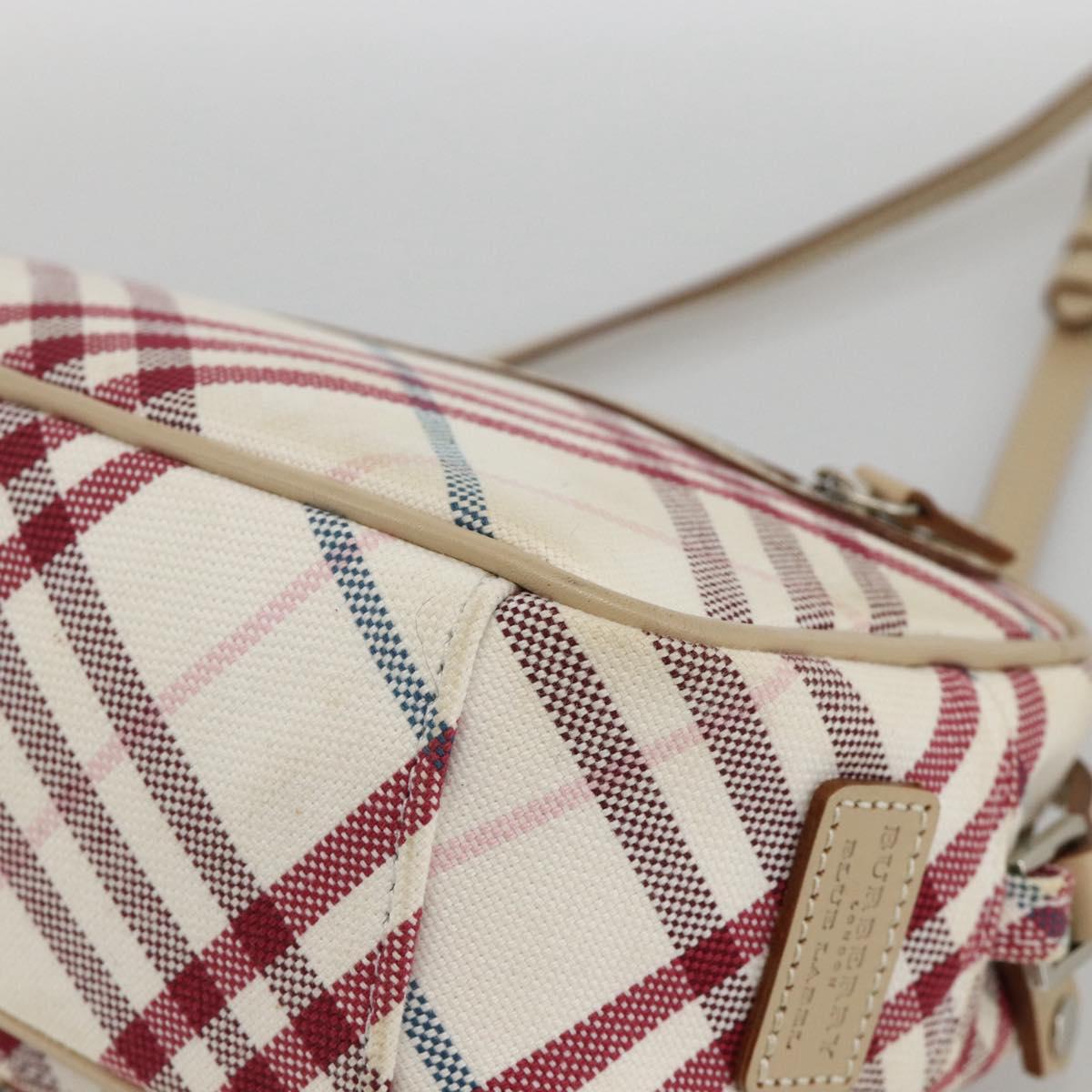 BURBERRY Nova Check Blue Label Bag Canvas Leather White Silver Auth hk3641A