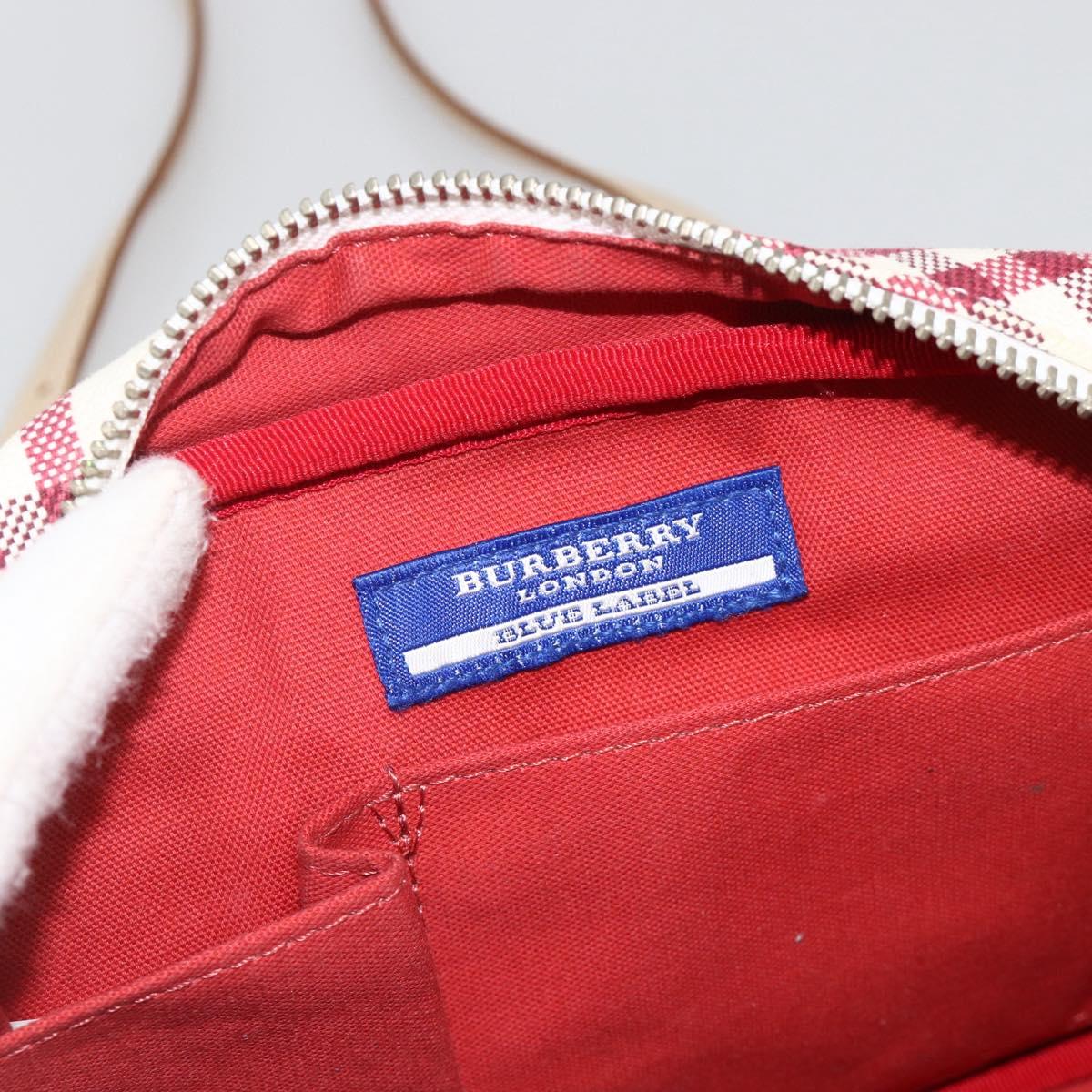 BURBERRY Nova Check Blue Label Bag Canvas Leather White Silver Auth hk3641A