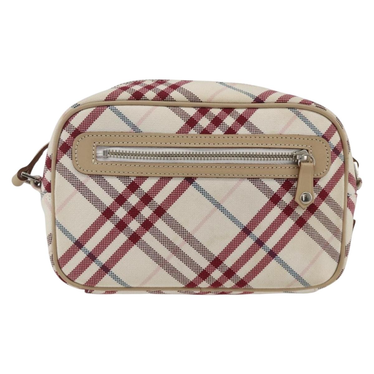 BURBERRY Nova Check Blue Label Bag Canvas Leather White Silver Auth hk3641A