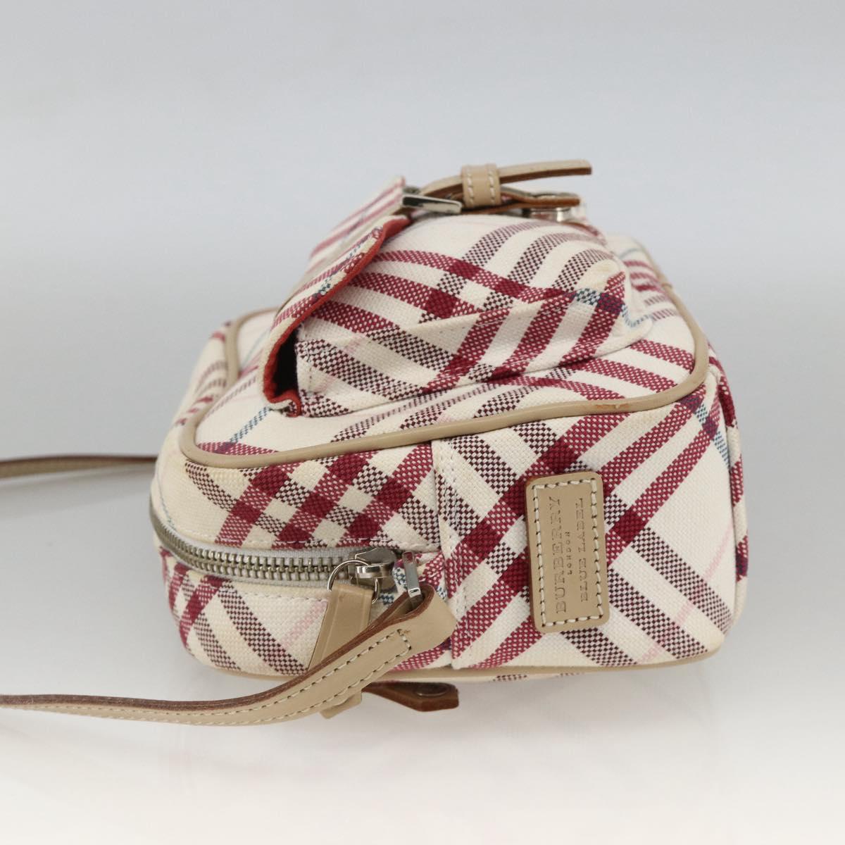 BURBERRY Nova Check Blue Label Bag Canvas Leather White Silver Auth hk3641A