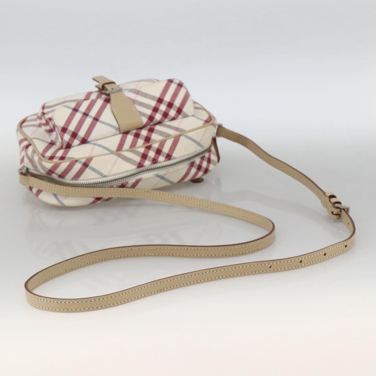 BURBERRY Nova Check Blue Label Bag Canvas Leather White Silver Auth hk3641A
