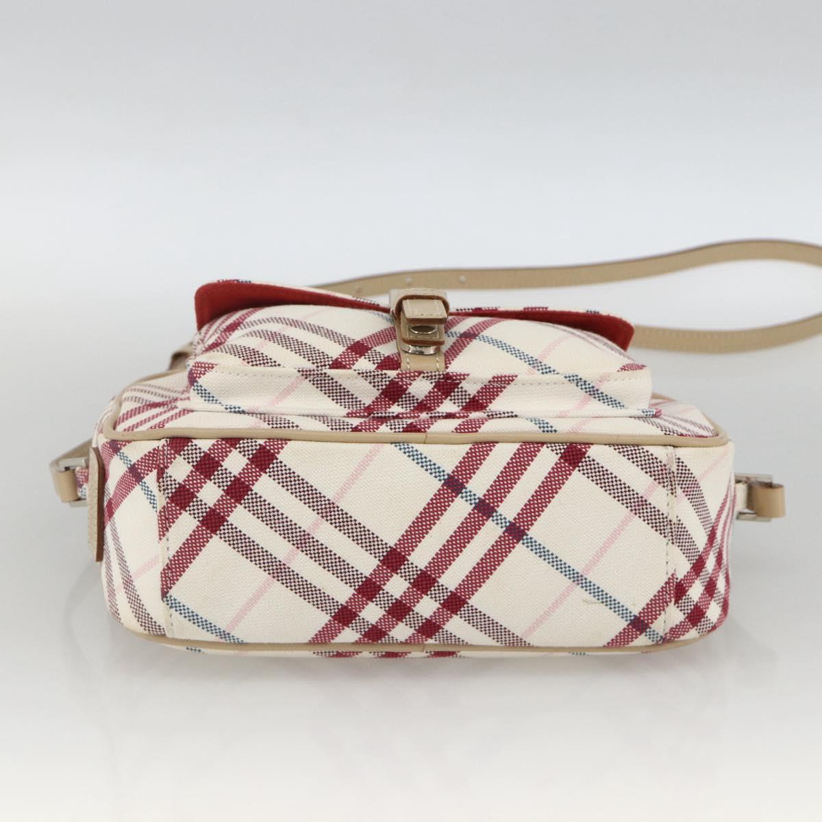 BURBERRY Nova Check Blue Label Bag Canvas Leather White Silver Auth hk3641A
