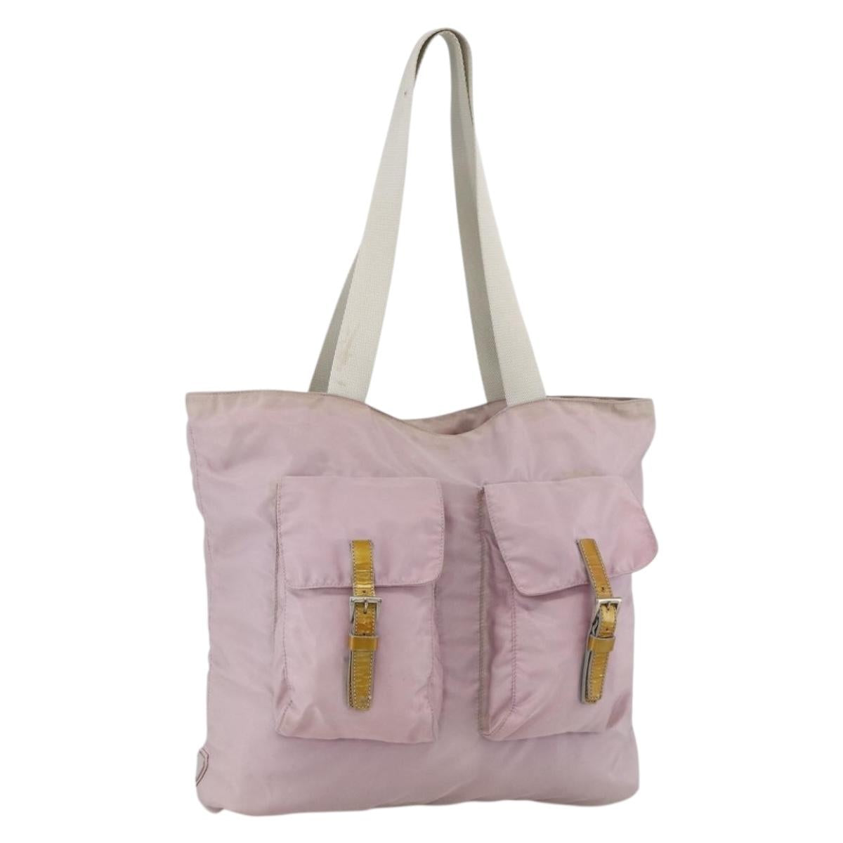 PRADA Tote Bag Nylon Pink Silver Auth hk3682