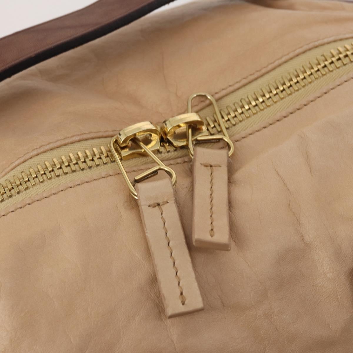 CELINE Hand Bag Leather Beige Gold Auth hk3694A